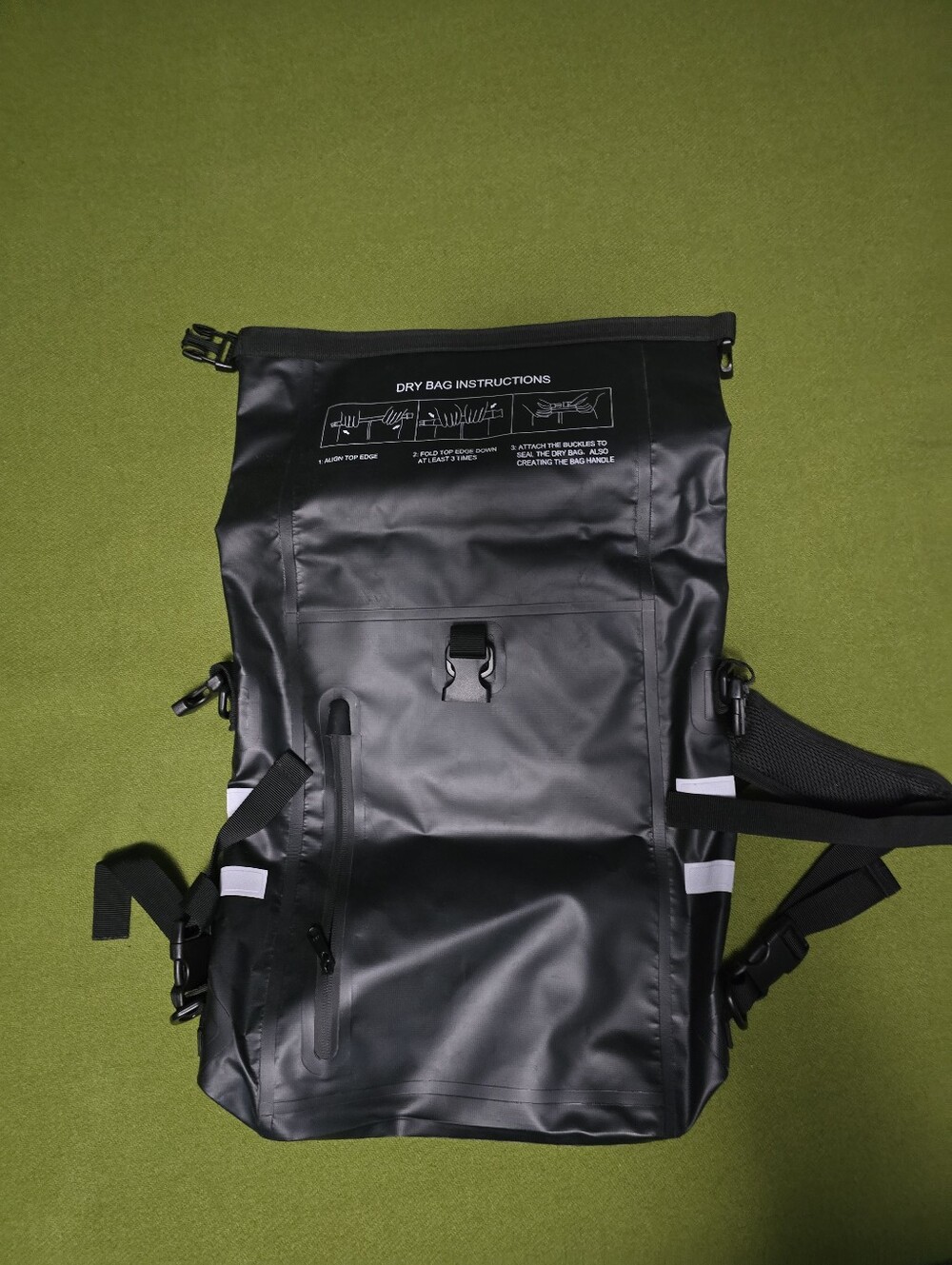 Black Waterproof Roll-Top Dry Backpack for Men